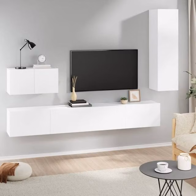 Berkfield Home 4 Piece Classic White TV Cabinet Set in Engineered Wood – 1