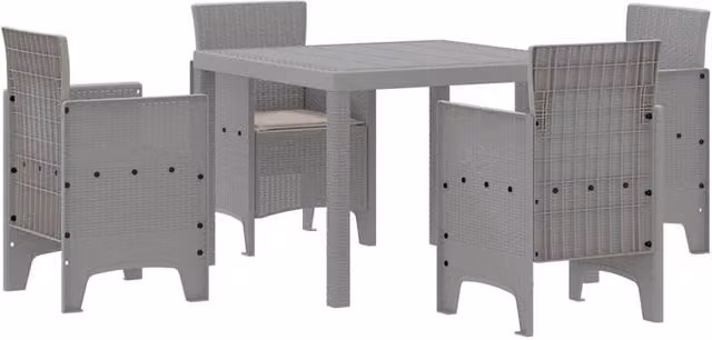 Berkfield Home 5 Piece Garden Dining Set with Light Grey Cushions and Poly Rattan Table and Chairs