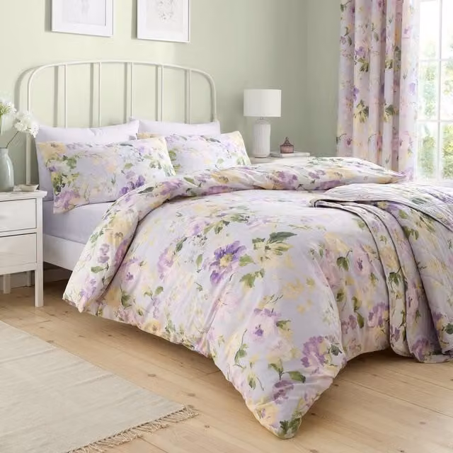 Dreams & Drapes Heritage Florette Floral Duvet Cover and Pillowcase Set in Purple, W/D/H: 140 x 200 cm