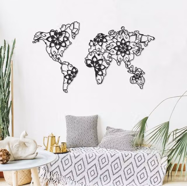 Decortie Black Metal Mandala Geometric Wall Art W: 103 cm, H: 60 cm