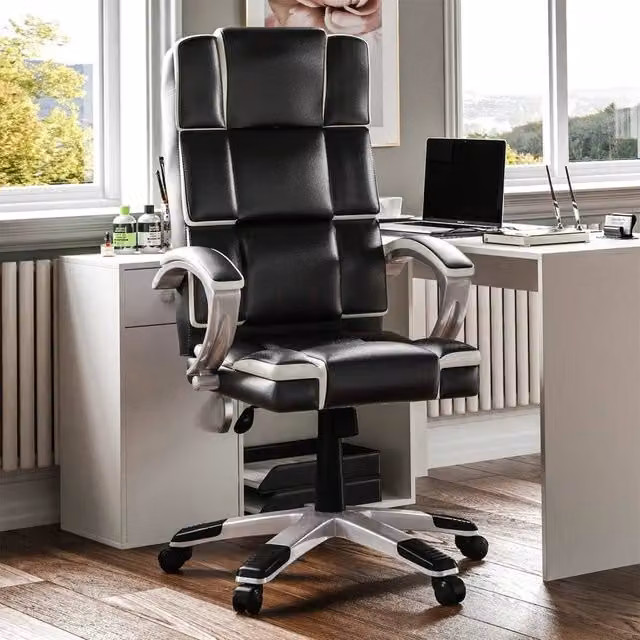EONLION Black Faux Leather Swivel Gaming and Home Office Chair with Headrest and Armrests