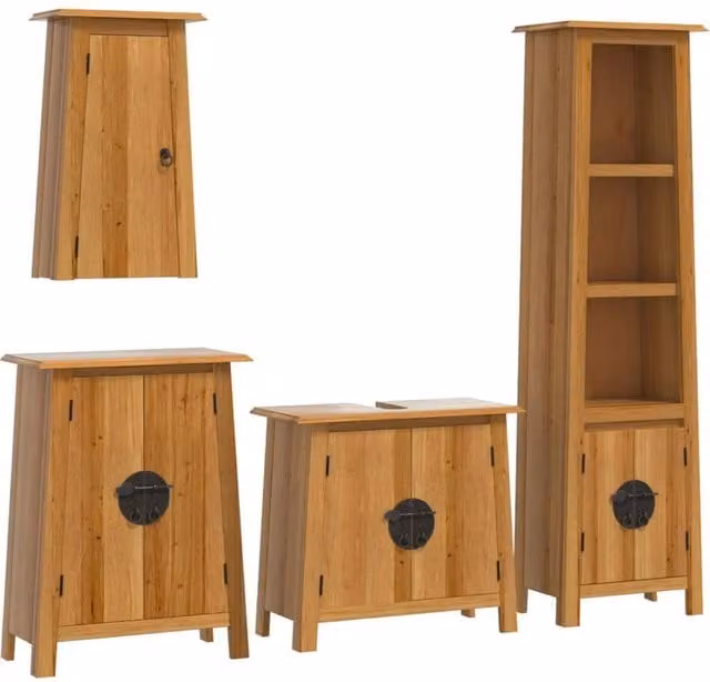 Berkfield Home 4 Piece Rustic Brown Solid Pine Bathroom Furniture Set with Wall Cabinet and Vanity Unit – 1