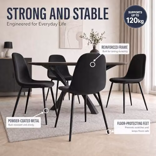 Bravich LTD Ron Velvet Dining Chair in Black with Metal Legs – 6