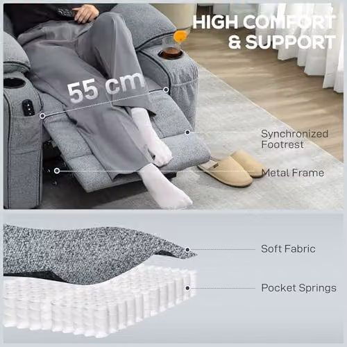 HOMCOM Electric Massage Recliner Armchair with Vibration and Heat in Grey – 3