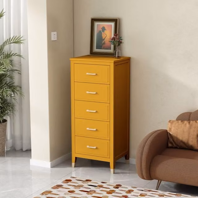 Cabinet Bits Palazzi 5 Drawer Narrow Chest of Drawers in Yellow – 1