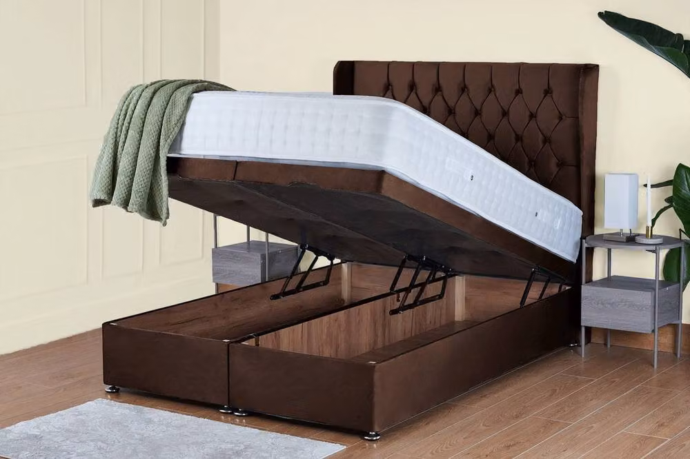 UK Bed Furniture Bronte End Lift Divan Ottoman Storage Bed with 54 Inch Headboard in Brown, W/D: 120 x 200 cm – 2