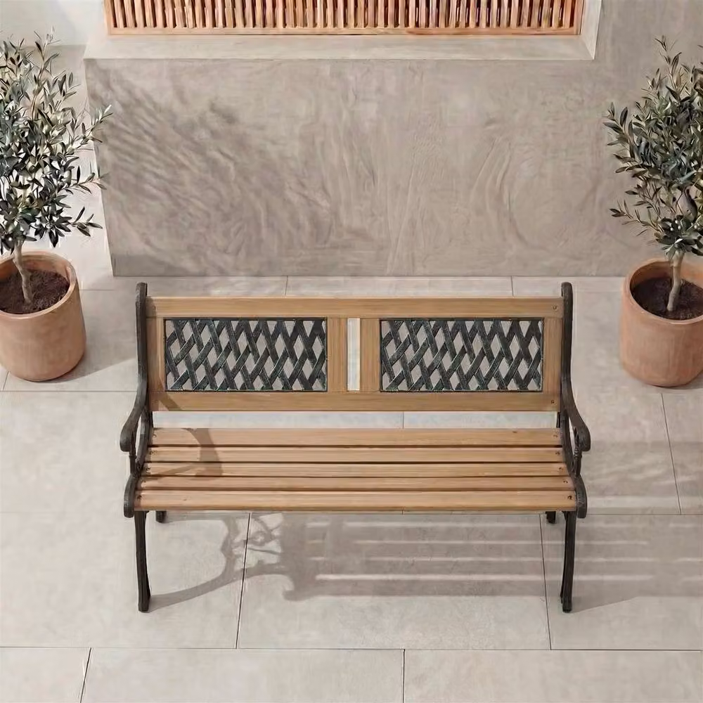 Kelvenix Twin Cross 3 Seater Wooden Garden Bench in Brown – 2