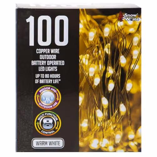 VFM e-Store Outdoor Copper Wire Christmas Lights with 100 White LEDs – 3