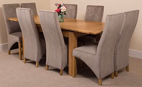 Thats Furniture Richmond Oak Extending Dining Table and 8 Lola Grey Fabric Upholstered Chairs Set – 1