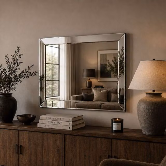 Yearn Mirrors Contemporary Angled Rectangular Wall Mirror in Black and Transparent, W: 90 cm, H: 60 cm