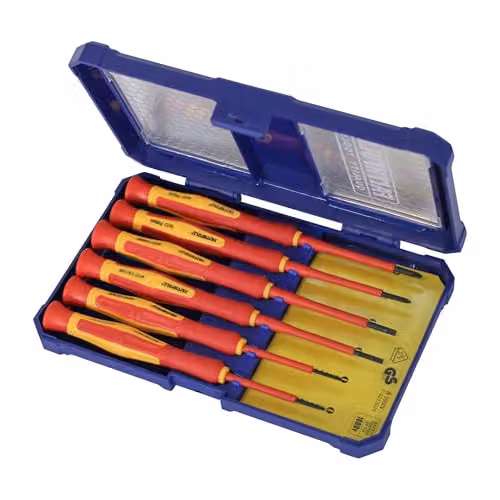 Faithfull 6 Piece Red VDE Precision Screwdriver Set in Chrome-Vanadium Steel