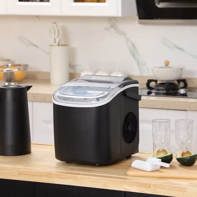 HOMCOM Ice Cube Maker Machine with Ice Scoop Basket, Black