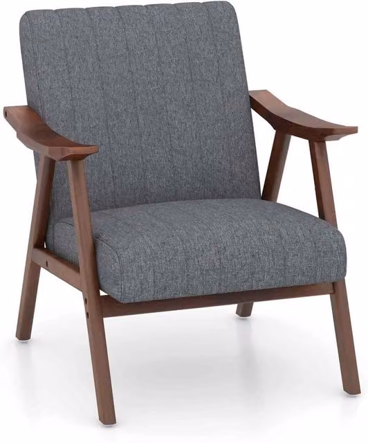 Kelvenix Modern Accent Chair in Grey with Armrests and Solid Wood Frame