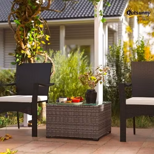 Outsunny Outdoor Coffee Table with Glass Top in Dark Grey, W/D/H: 62 x 62 x 38 cm – 2