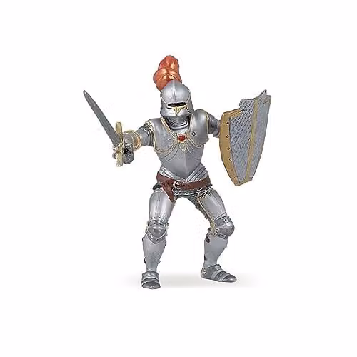 Papo Realistic Knight in Armour Figure with Red Plume, Silver and Multicolour, Fantasy & Medieval Collection