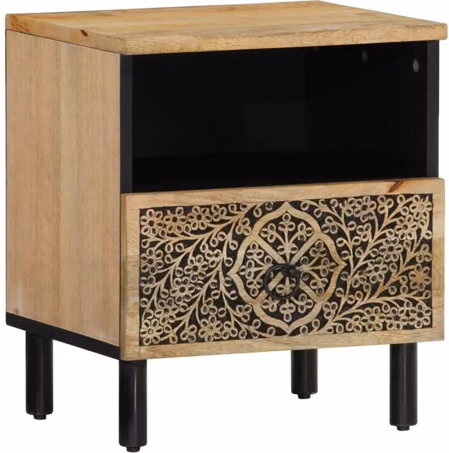 Berkfield Home Bedside Cabinet in Brown Solid Mango Wood, W/D/H: 40 x 33 x 46 cm – 1