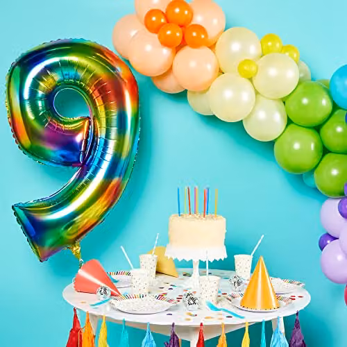 Amscan Bright Rainbow Number 9 Large Foil Balloon, Multicolour, W: 63.5 cm, H: 88.9 cm – 2