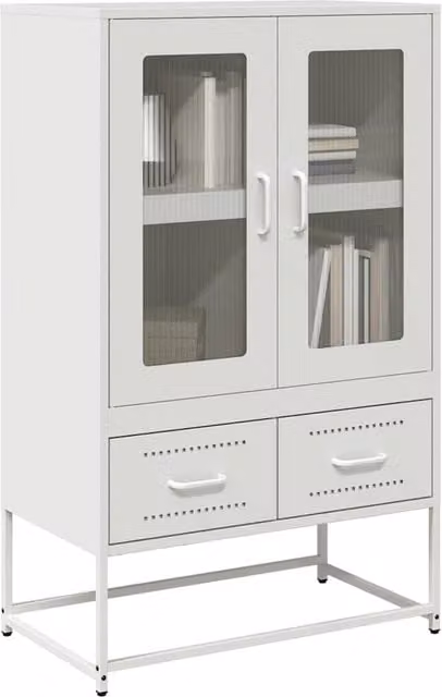 Berkfield Home Modern White Steel Highboard with Glass Doors W/D/H: 68 x 39 x 111.5 cm – 1