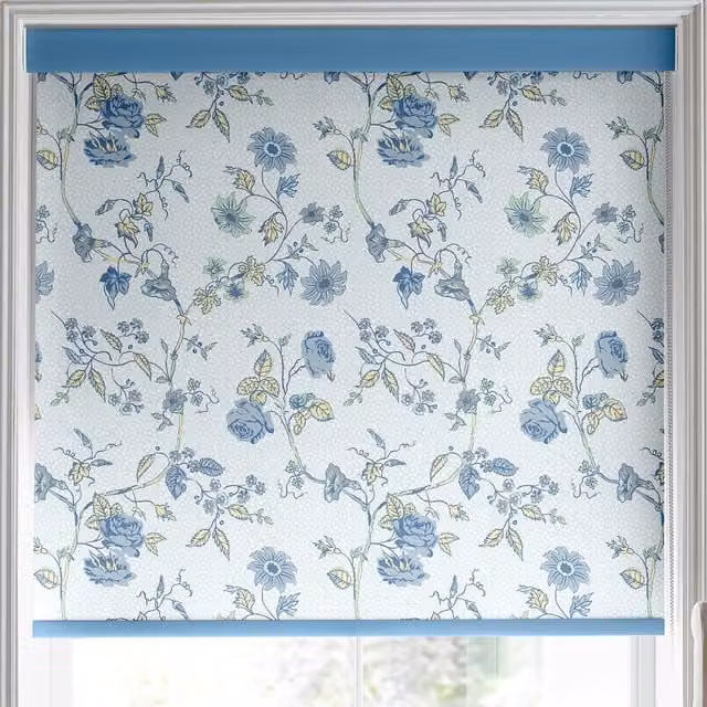 Laura Ashley Rambling Rector Semi-Transparent Floral Roller Blind in Blue Sky