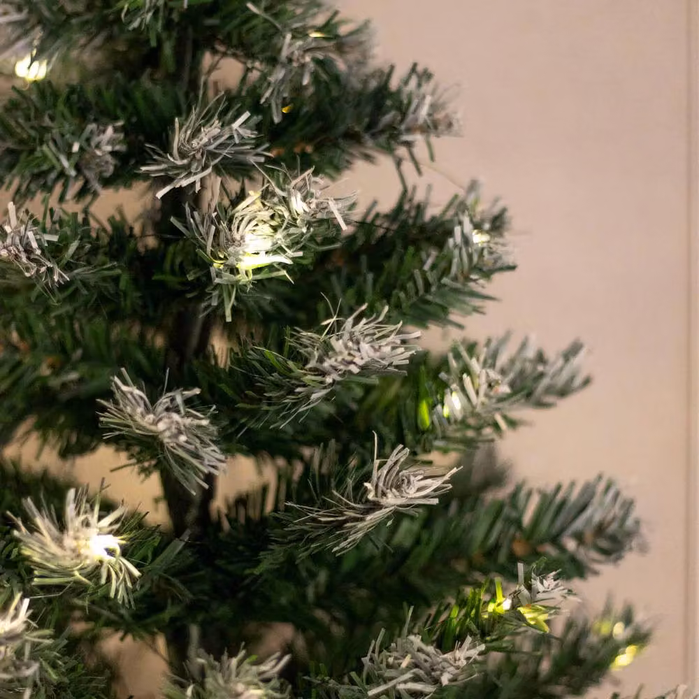 Voltico 2FT Pre-Lit Snowy Mini Christmas Tree with Warm White LEDs in Green, Height: 60.96 cm – 4