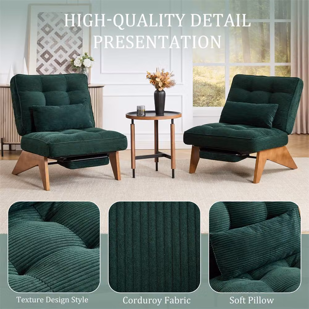Direct Wicker Adjustable Reclining Chair with Ottoman and Emerald Green Striped Upholstery – 4