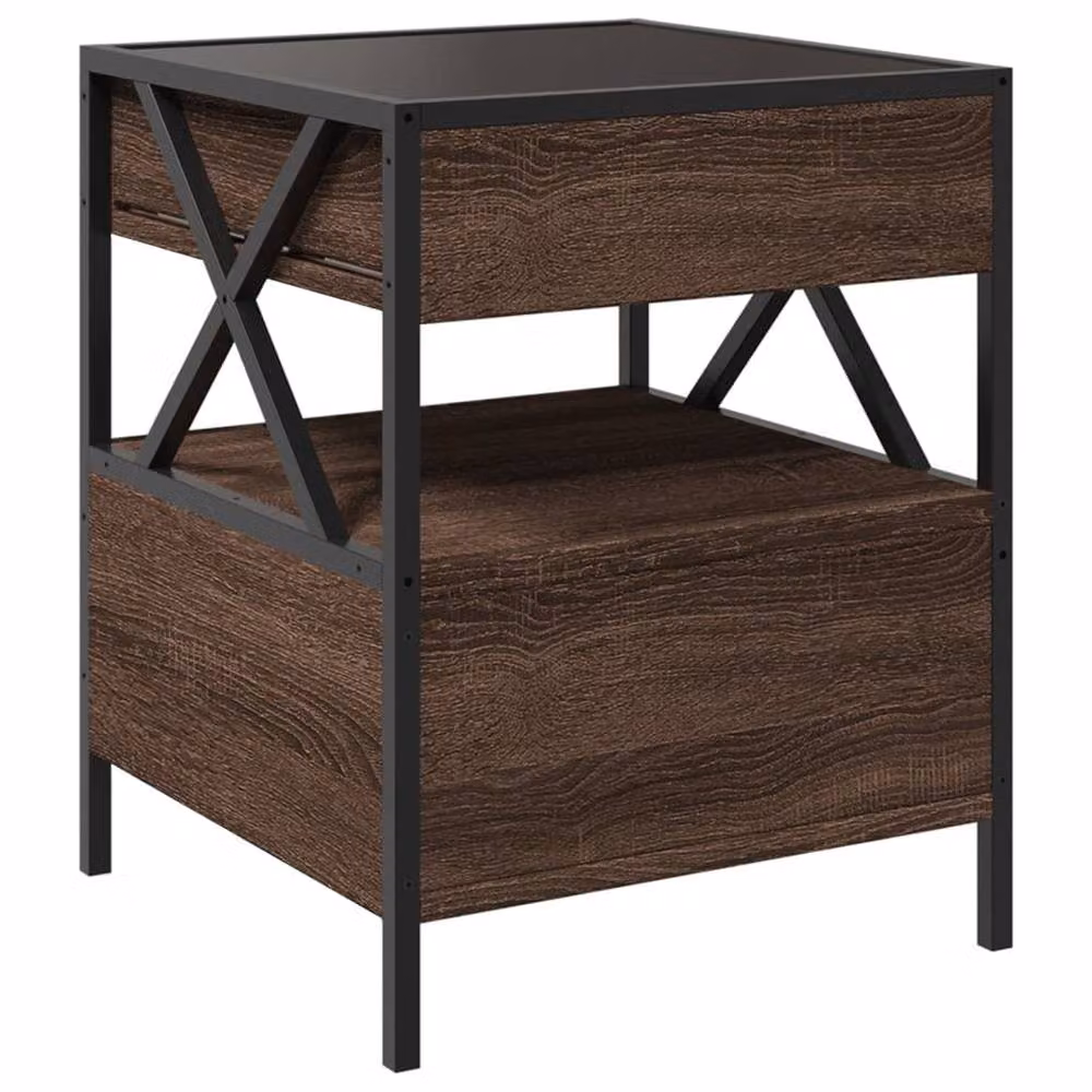 Berkfield Home Infinity LED Decorative Bedside Table in Brown Oak, W/D/H: 40 x 40 x 51 cm – 5