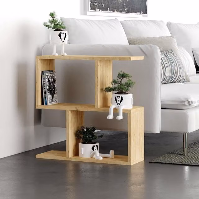 Decortie Homemania Modern 4-Compartment Side Table in Oak with Open Shelving – 2