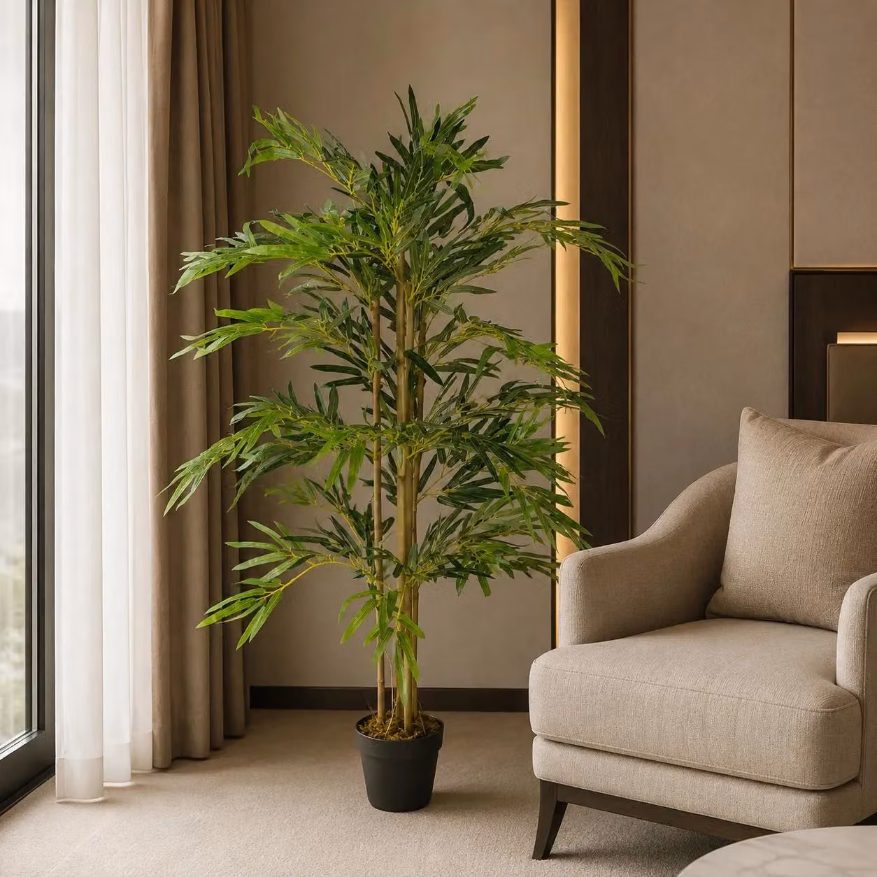 Leaf Design UK Potted Artificial Bamboo Tree, Green, Height: 120 cm – 4