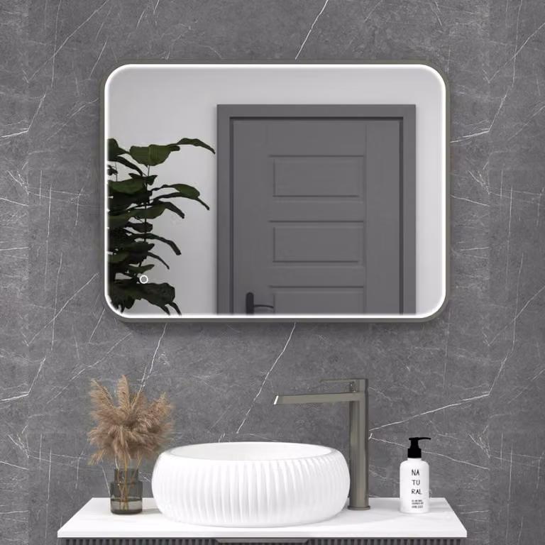 Royal Bathrooms Luxor Illuminated Rectangular Mirror in Gun Metal Grey with LED Light, Touch Sensor and Demister Pad, W: 60 cm, H: 80 cm