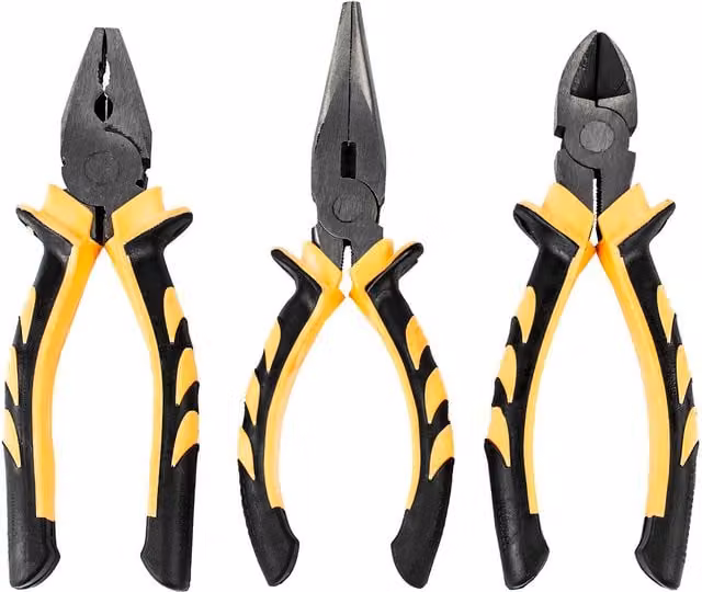 TekBox 3 Piece Steel Soft Grip Pliers Set in Yellow