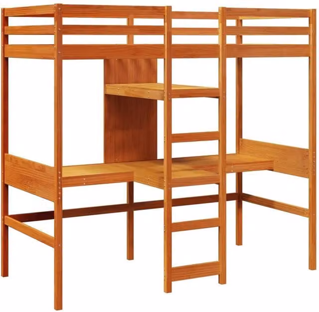Berkfield Home Loft Bed Frame in Waxed Brown Solid Pine, W/D/H: 75 x 190.5 x 155.5 cm