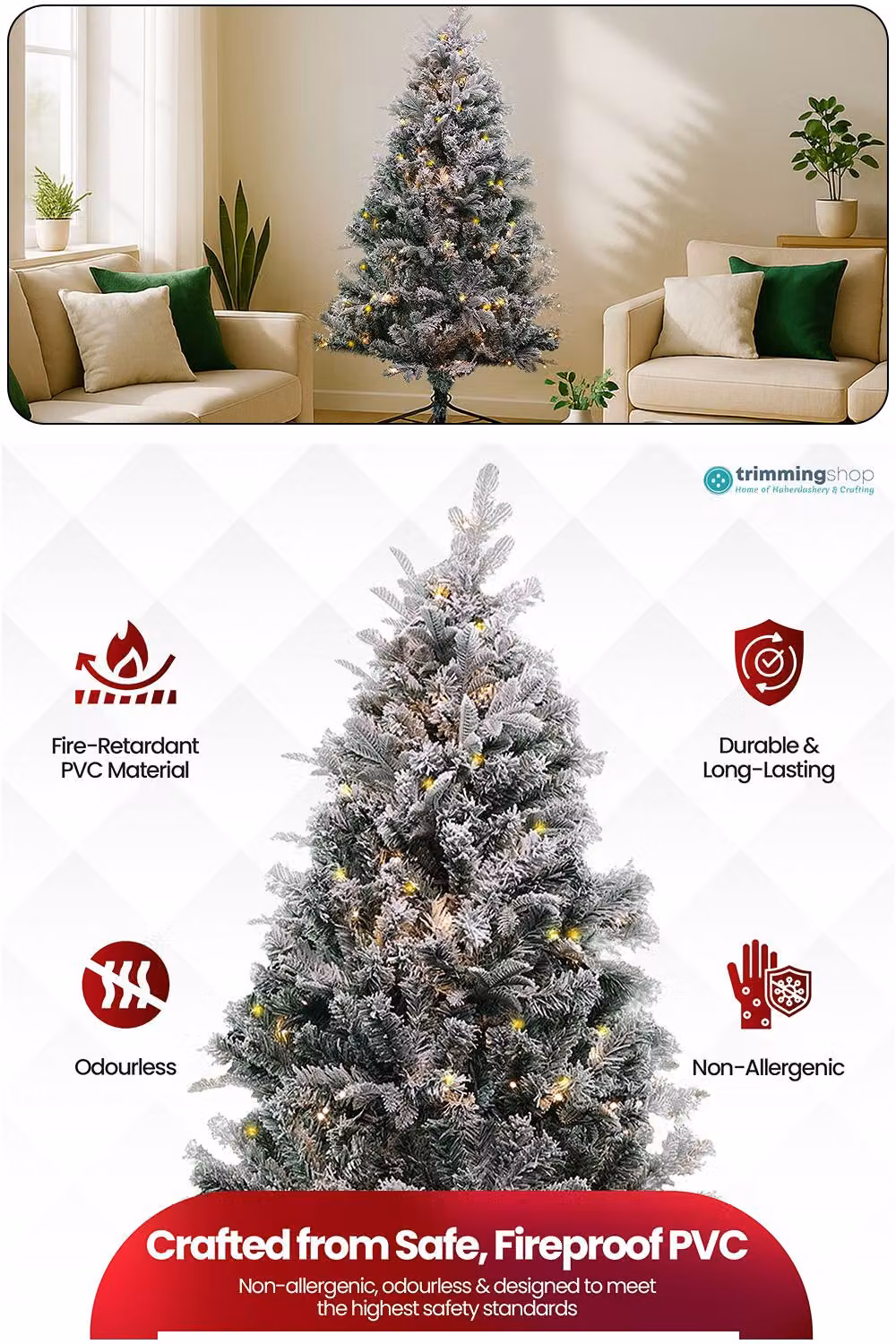 Neel Blue Snow Flocked Pre-Lit Christmas Tree with Colourful LEDs in Green, Height: 152.4 cm – 3