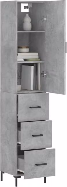 Berkfield Home Highboard in Grey with Hinged Doors and Internal Shelves, W/D/H: 34.5 x 34.0 x 180.0 cm