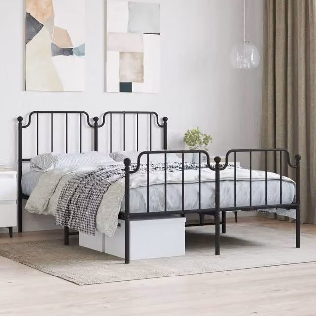 Berkfield Home Metal Bed Frame with Headboard and Footboard in Black, W/D/H: 150 x 200 cm