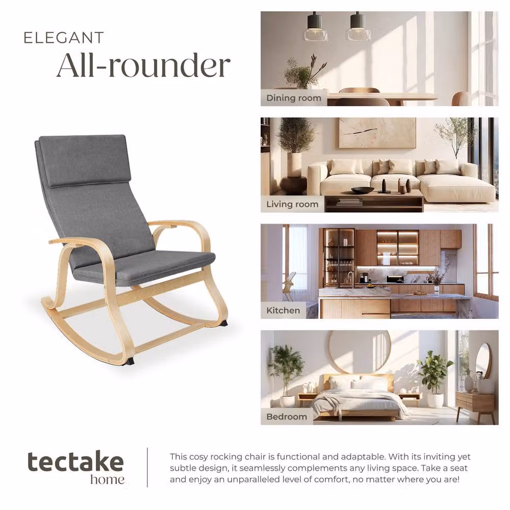 tectake Roca Rocking Chair with Armrests in Light Grey – 5