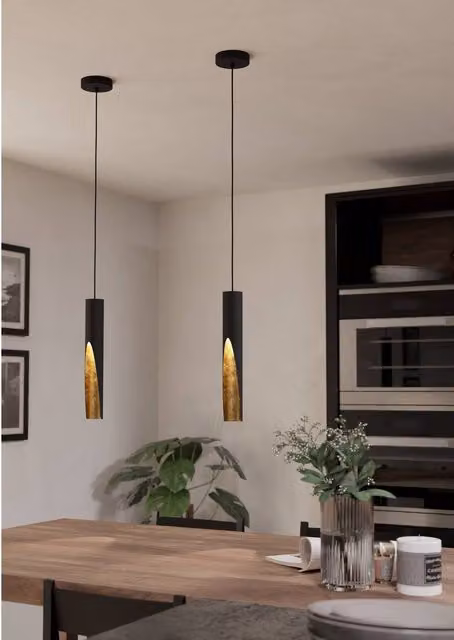 Eglo Barbotto Modern Suspended Pendant Light in Black and Gold/Brass