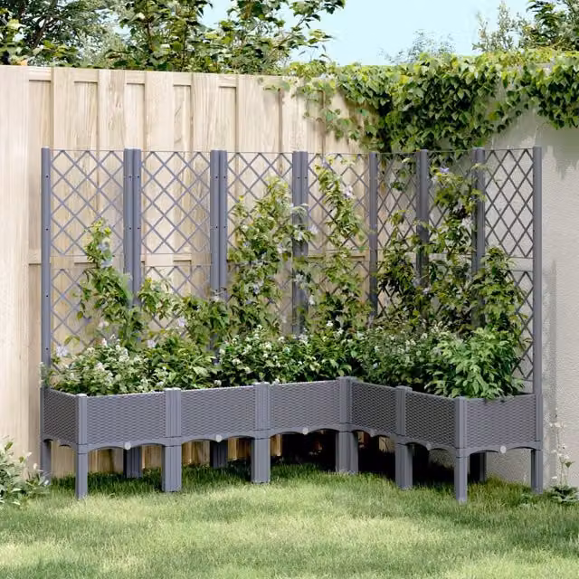Berkfield Home Garden Planter with Trellis in Blue and Grey, W: 160 cm, D: 120 cm, H: 142 cm – 1