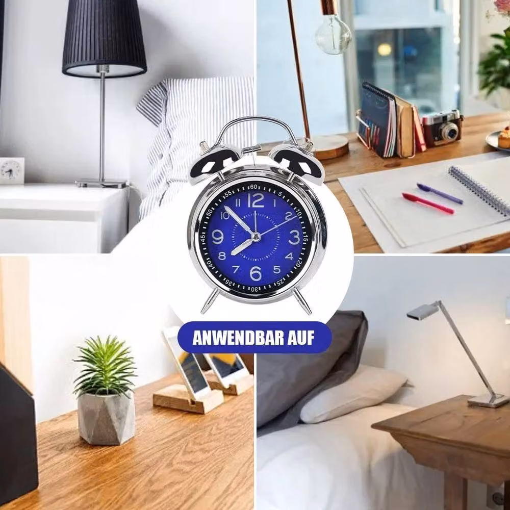 PAWNORA Super Loud Double Bell Alarm Clock in Silver W/D/H: 16.0 x 12.0 cm – 4