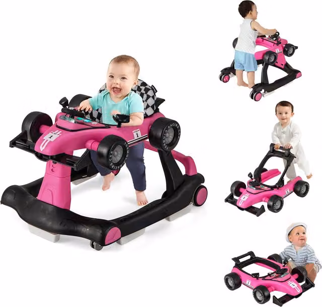 Costway 4-in-1 Foldable Push Along Walker in Pink