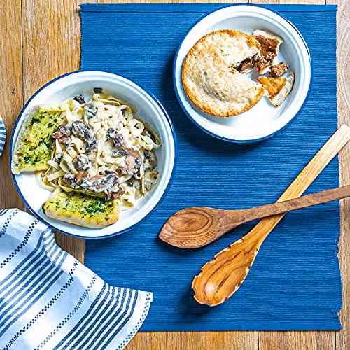 Argon Tableware White and Blue Enamel Steel Deep Bowls, Pack of 12, Diameter: 22.5 cm – 4
