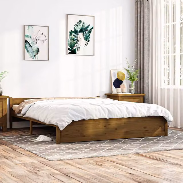 Berkfield Home Modern Solid Wood Pine Bed Frame, Brown, 200 x 200 cm – 1