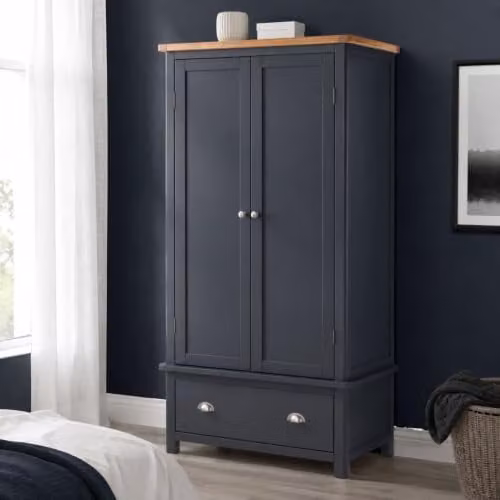 Core Products Dunkeld 2 Door Wardrobe with 1 Drawer in Midnight Blue and Oak Finish, W/D/H: 90 x 55 x 190 cm – 4