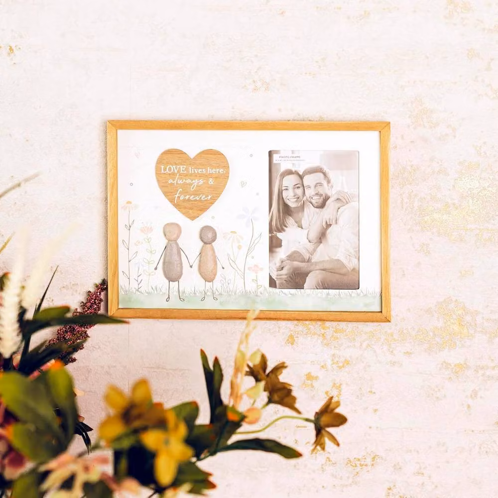 Marco Paul Love Pebble Art Floral Picture Frame in Multicolour Wood and Stone, W/D/H: 28.0 x 20.0 x 1.5 cm – 3