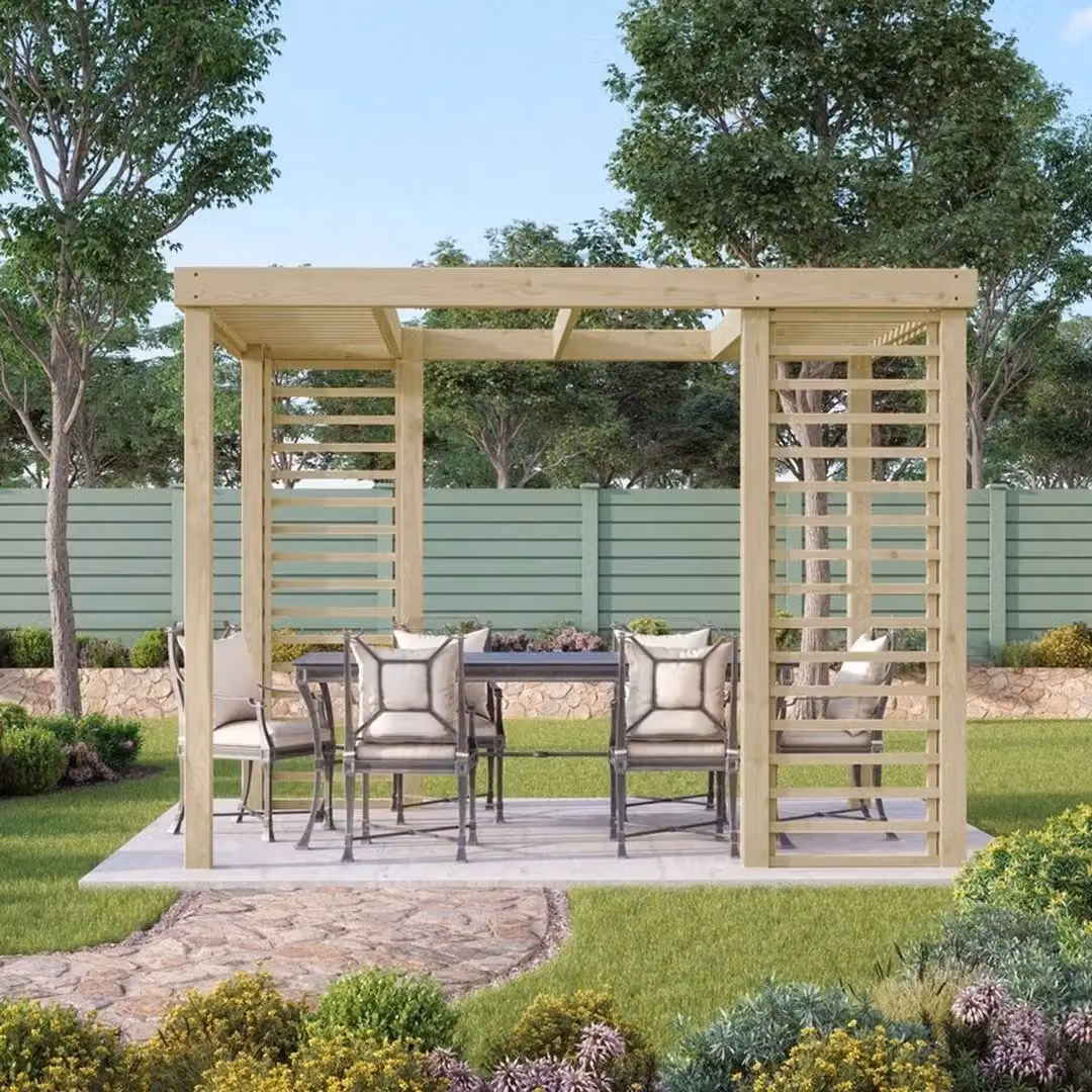 Rutland County Garden Furniture Ltd Wood Panel Pergola in Rustic Brown and Light Green, W: 420 cm, L: 300 cm, H: 230 cm – 2