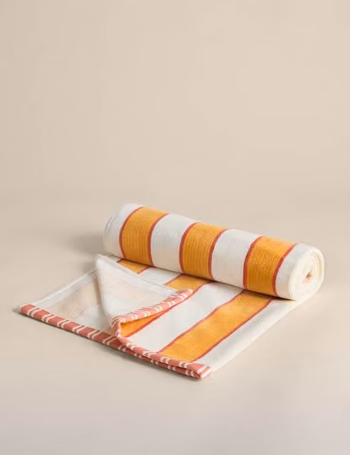 M&S Striped Pure Cotton Sand Resistant Beach Towel in Yellow