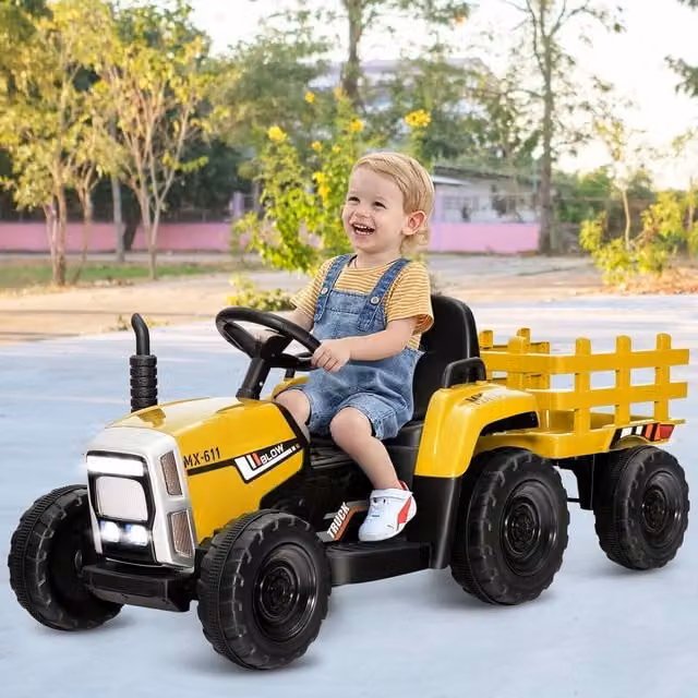 Costway Kids Electric Ride On Tractor in Yellow
