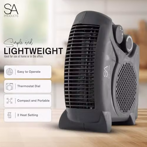 Tanness Black Fan Heater with 2 Heat Settings, Cool Mode and Thermostat – 2
