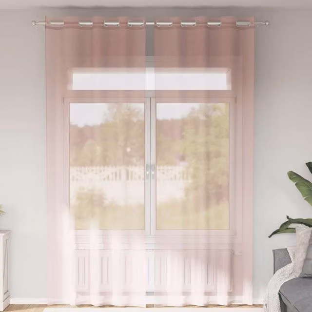 Berkfield Home Pink Voile Fabric Panel Curtains with Eyelets, 2 Pack, W: 140 cm, H: 260 cm – 1