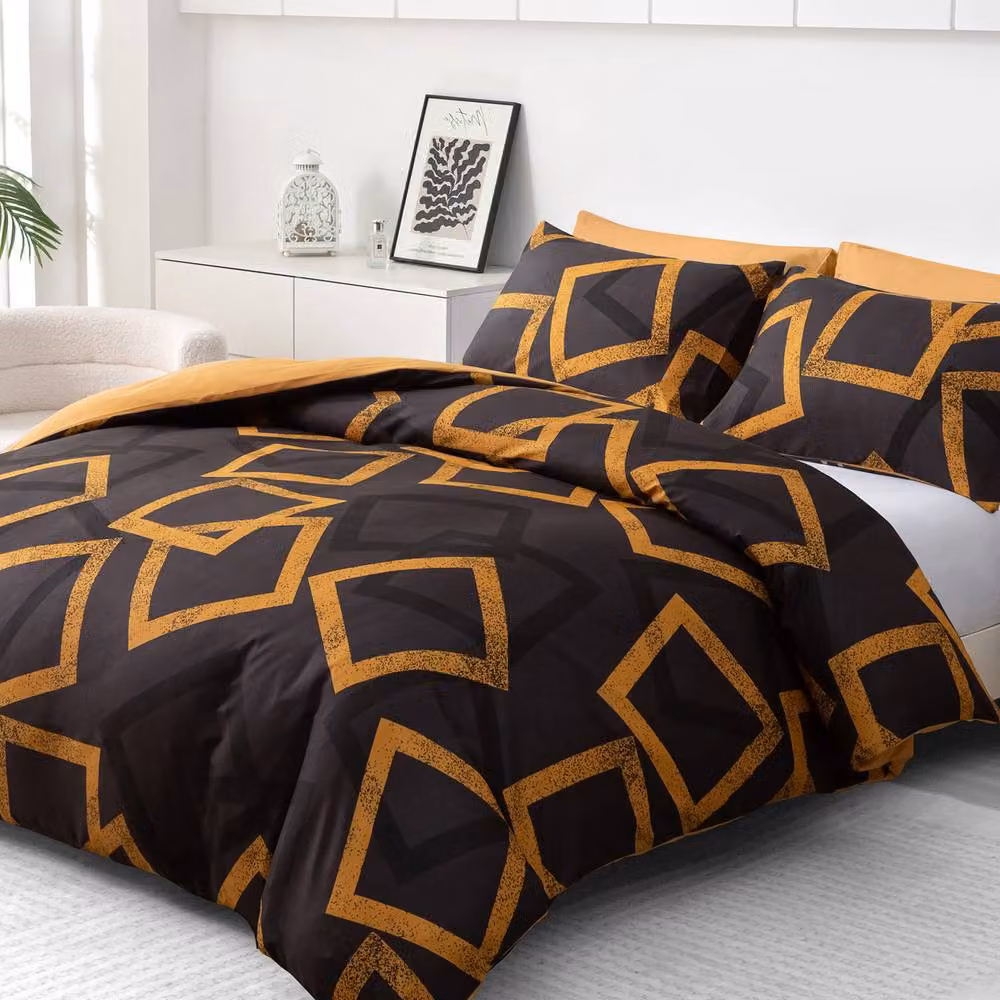 Grace 4 Piece Microfibre Reversible Duvet Cover Set with Fitted Sheet in Black or Gold – 10