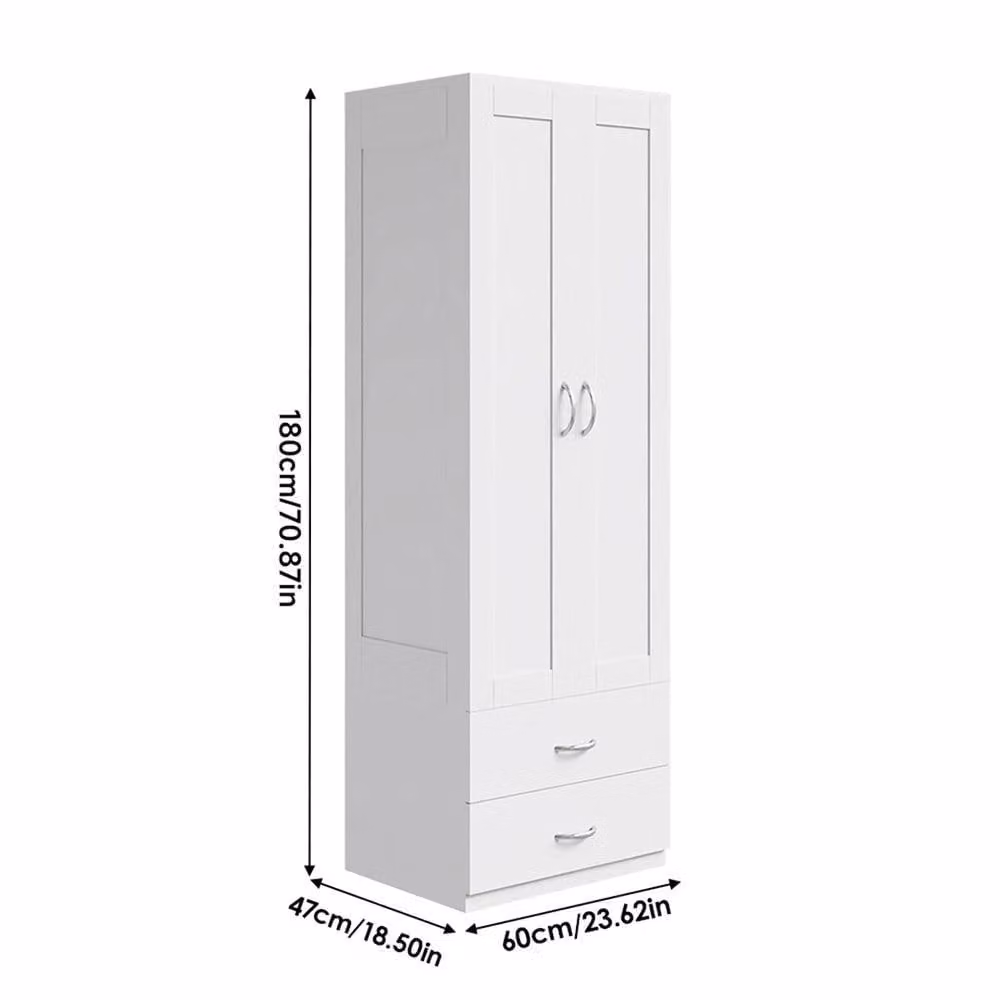 FORGEVIO White Freestanding Wardrobe with Integrated Drawers and Hanging Rod – 2